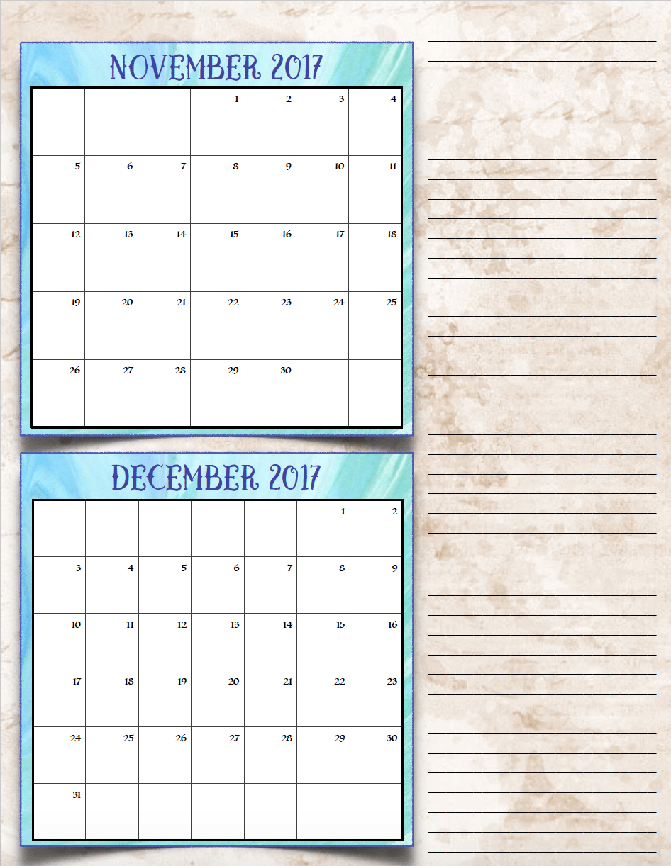 bimonthly2_2017_6_novdec_png FREE Printable 2017 Bimonthly Calendars: 7 different designs; pick your favorite…plus links to more free printables.