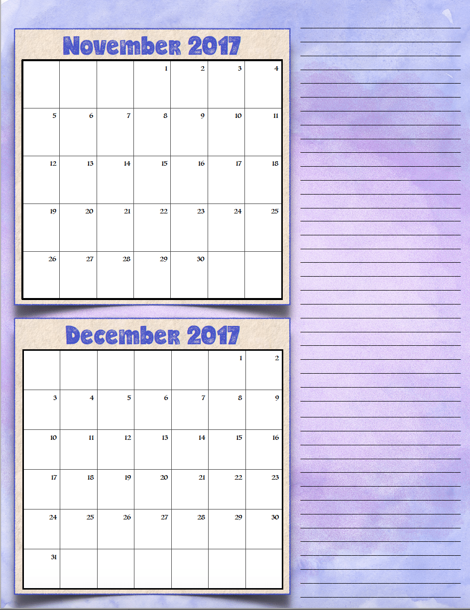 bimonthly3_2017_6_novdec_png FREE Printable 2017 Bimonthly Calendars: 7 different designs; pick your favorite…plus links to more free printables.