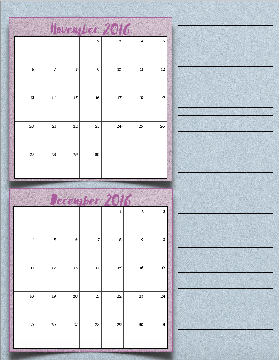 bimonthly4_2016_6_novdec_png FREE Printable 2017 Bimonthly Calendars: 7 different designs; pick your favorite…plus links to more free printables.