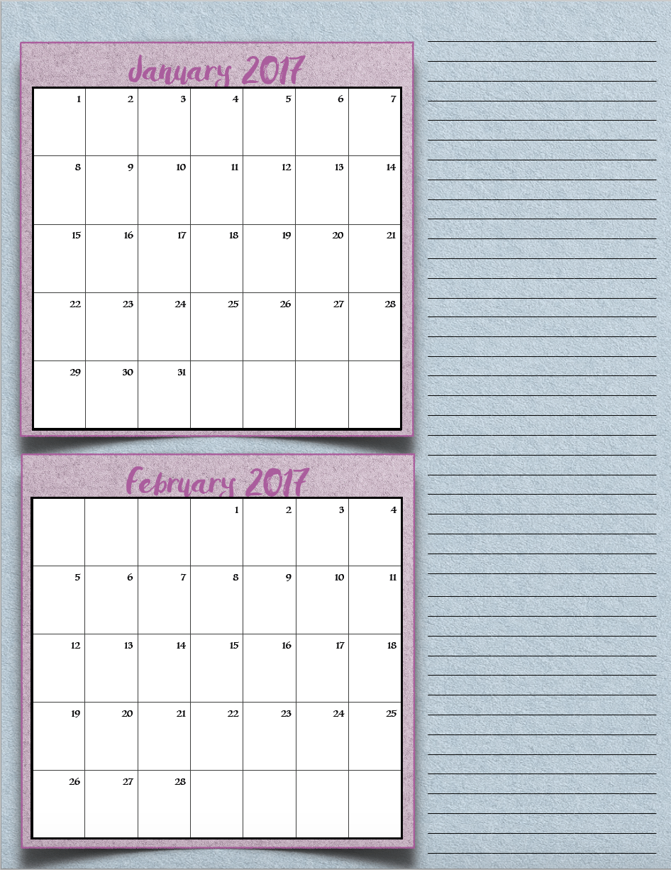 bimonthly4_2017_1_janfeb_png FREE Printable 2017 Bimonthly Calendars: 7 different designs; pick your favorite…plus links to more free printables.