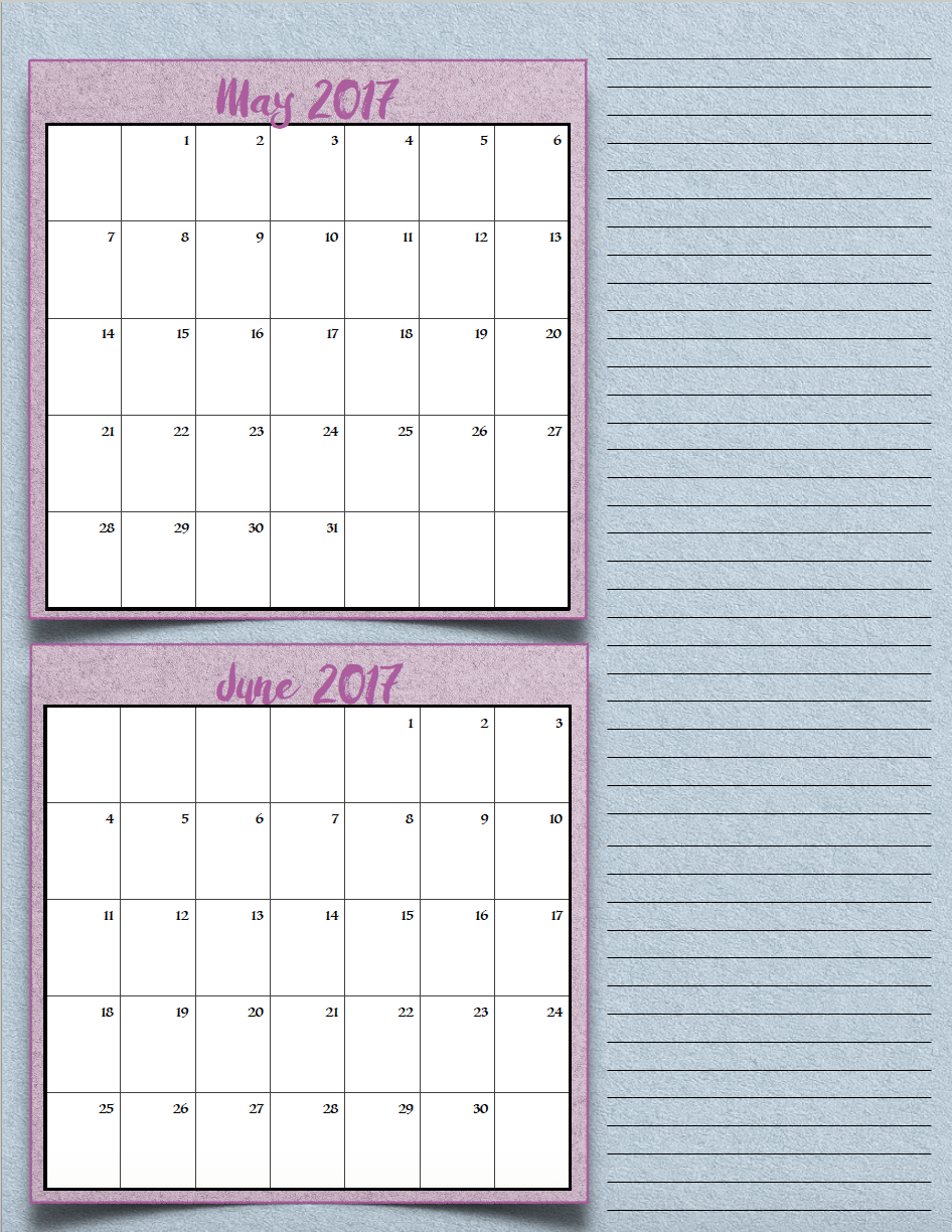 bimonthly4_2017_3_mayjune_png FREE Printable 2017 Bimonthly Calendars: 7 different designs; pick your favorite…plus links to more free printables.