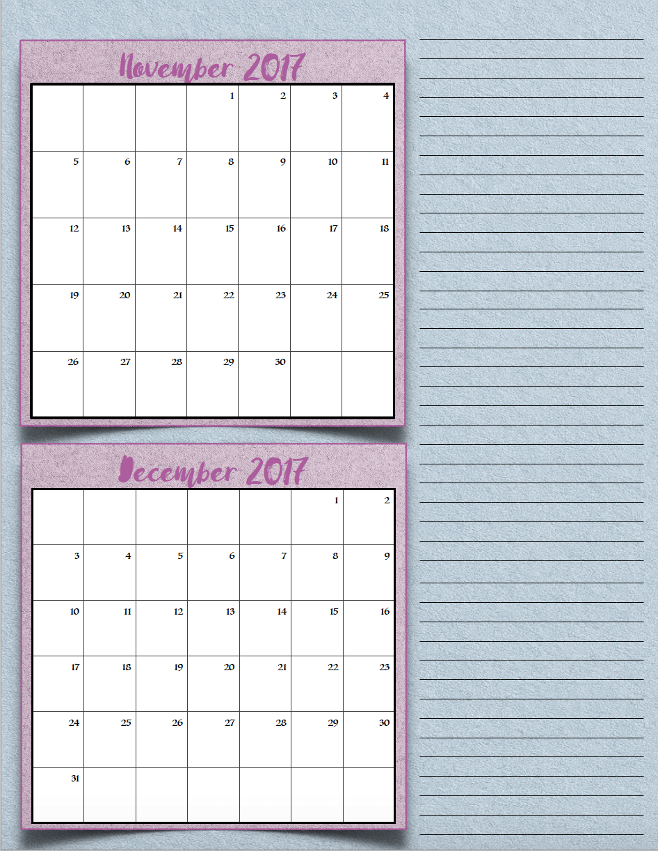 bimonthly4_2017_6_novdec_png FREE Printable 2017 Bimonthly Calendars: 7 different designs; pick your favorite…plus links to more free printables.