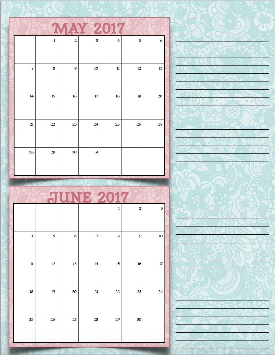 bimonthly5_2017_3_mayjun_png FREE Printable 2017 Bimonthly Calendars: 7 different designs; pick your favorite…plus links to more free printables.