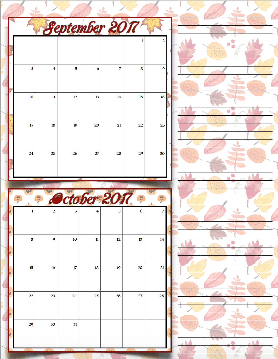 bimonthlyholiday_2017_5_septoct_png FREE Printable 2017 Bimonthly Calendars: 7 different designs; pick your favorite…plus links to more free printables.
