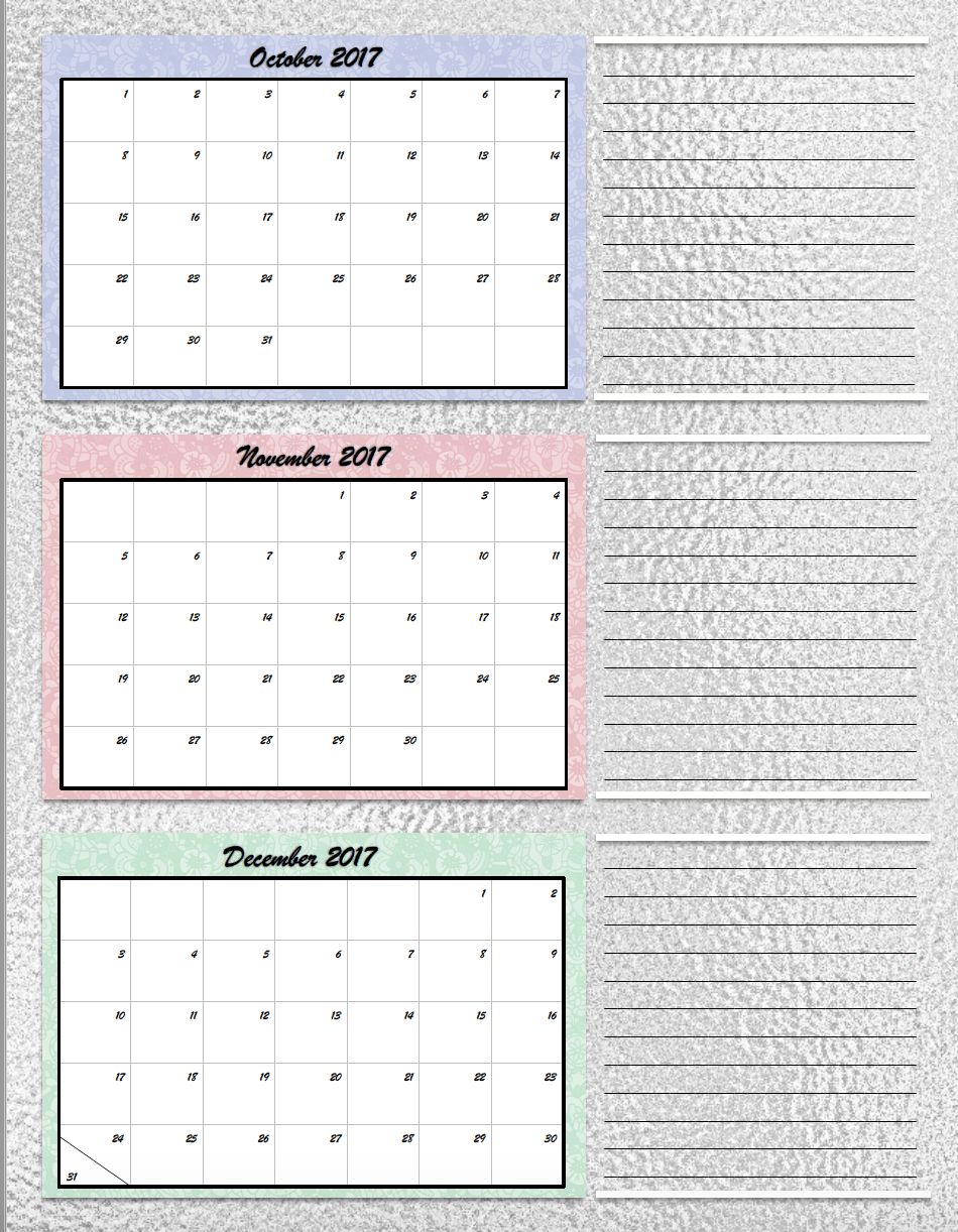 Free Printable 2017 Quarterly Calendars 2 Different Designs