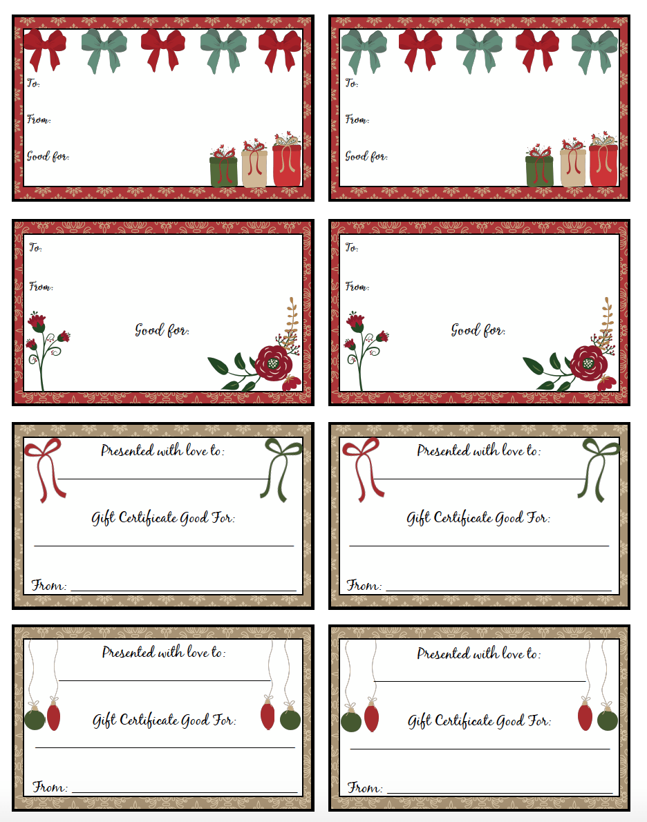 Free Printable Gift Certificates Christmas