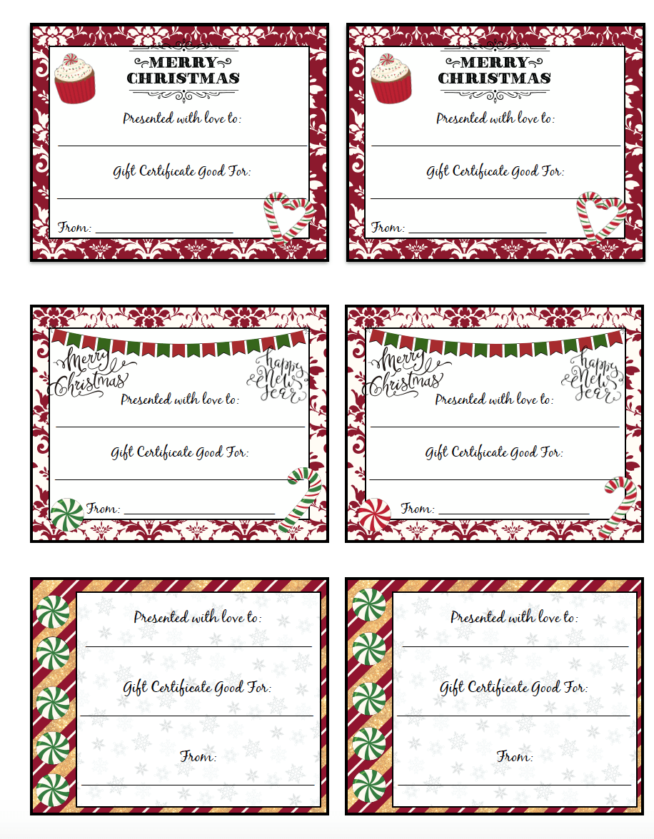 FREE Printable Christmas Gift Certificates 7 Designs Pick Your Favorites