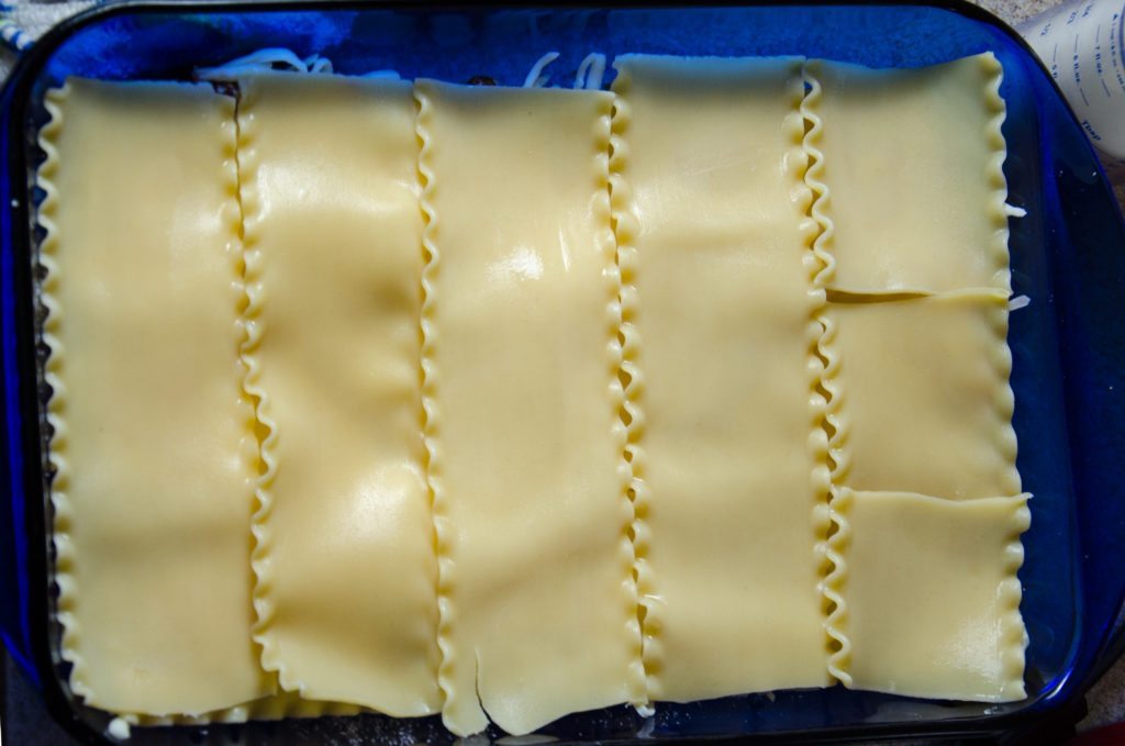 Cover with one layer of noodles.