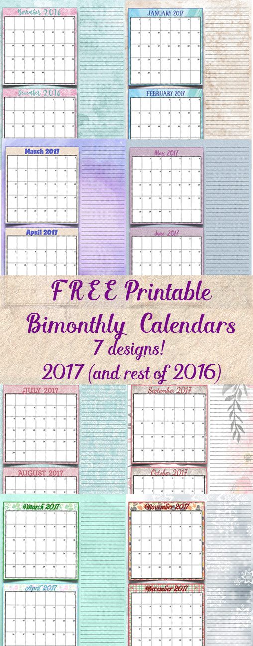 pin_bimonthly FREE Printable 2017 Bimonthly Calendars: 7 different designs; pick your favorite…plus links to more free printables.