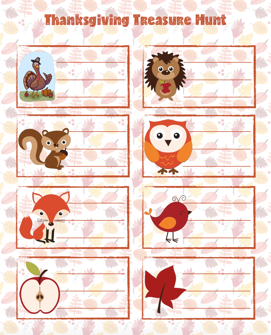 FREE Printable Thanksgiving Treasure Hunt: 16 Mix-and-Match Clues plus blanks to make your own! Great for younger children, easy fun.