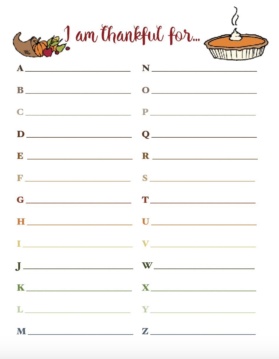 Printable I Am Thankful Sheets