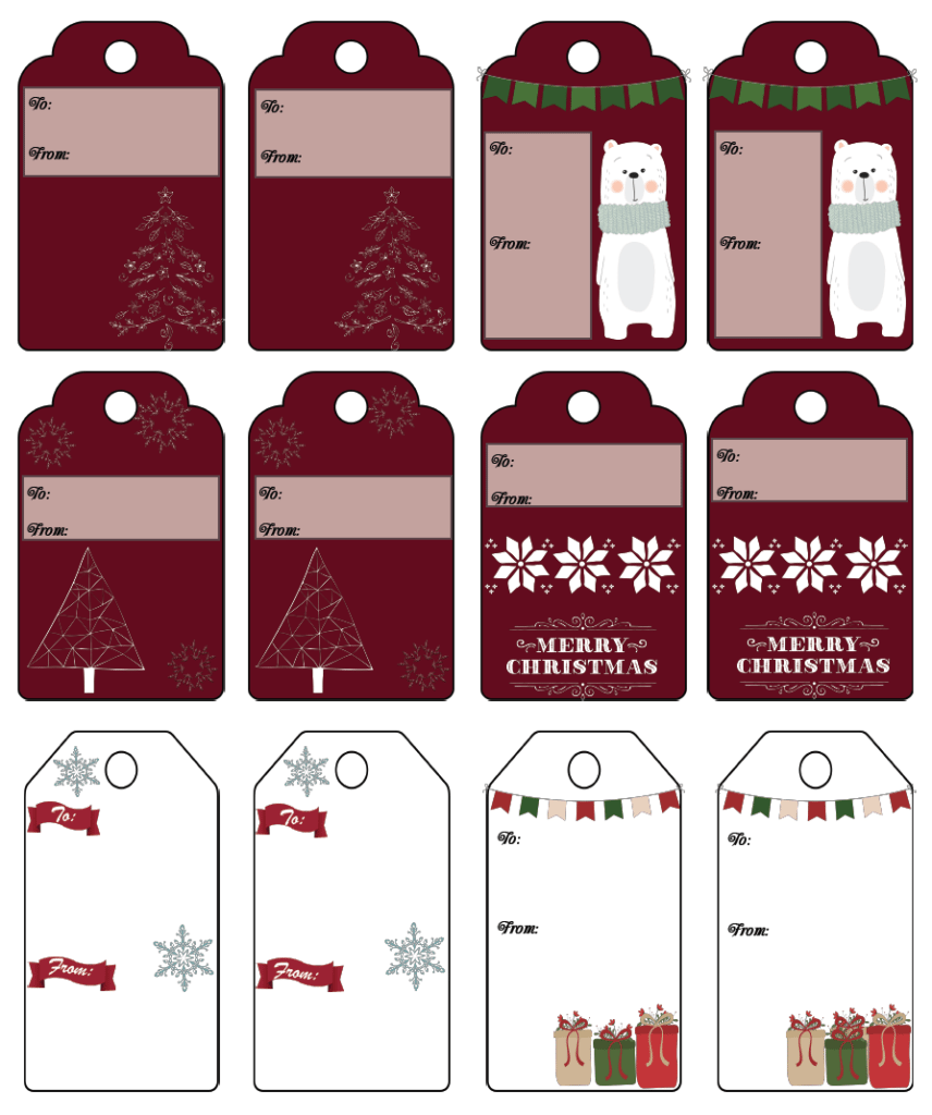 Free printable Christmas gift tags. 6 designs.