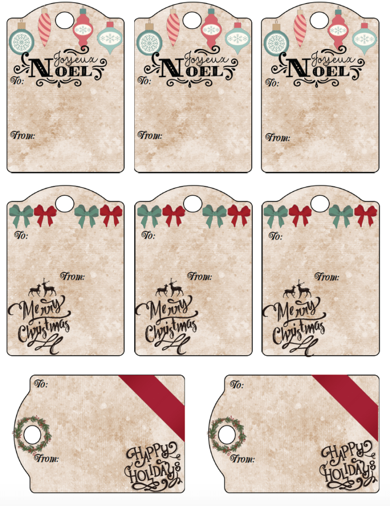 Free printable Christmas gift tags: 13 unique Christmas designs, various sizes. No more buying gift tags!