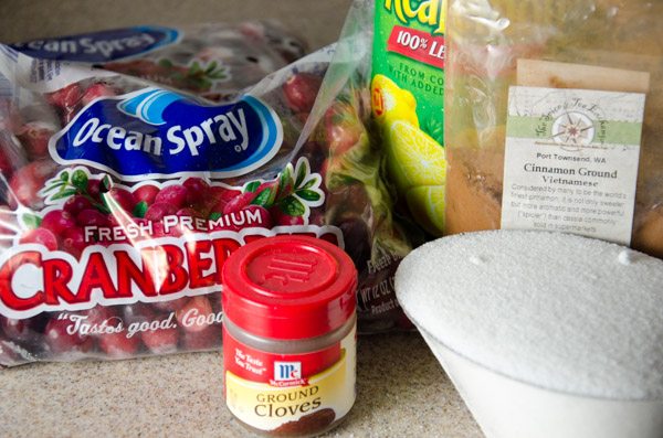 LR_Cranberries_Prep-1 Ingredients: cranberries, sugar, water, powdered cloves, cinnamon, and lemon juice.