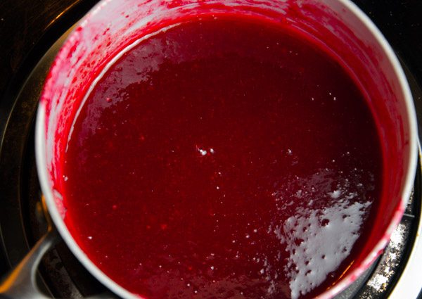 LR_Cranberries_Prep-8 After simmering, strain out sauce. Keep simmering until juice is thickened. (Add cornstarch if needed.)