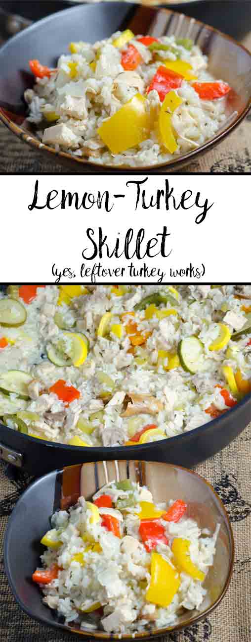 Lemon Turkey_pin One-Pot Lemon-Turkey Skillet: How to Make Leftover Turkey Fabulous. Great way to use of up leftover turkey (or use store-bought). Vibrant, fresh flavor.