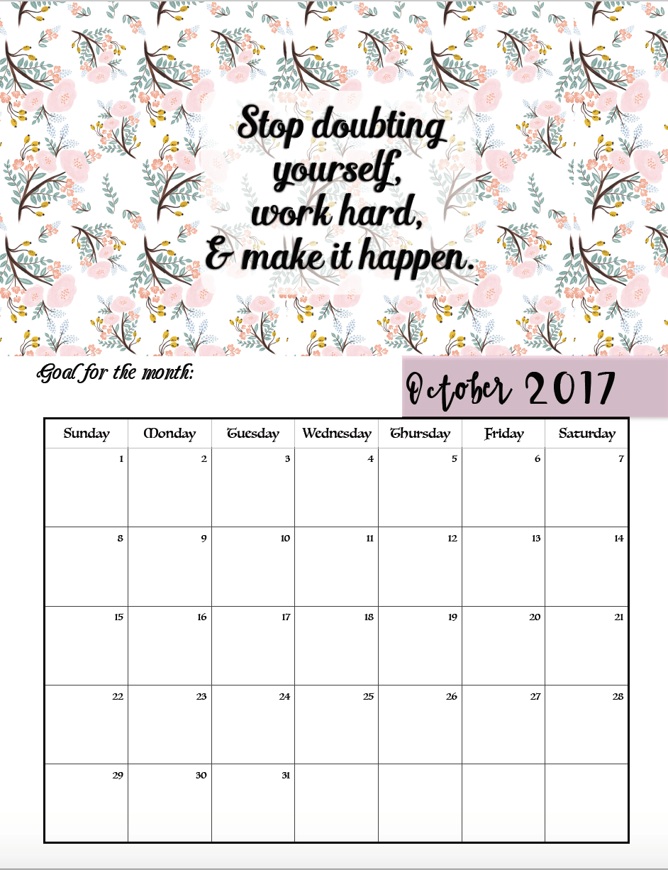 free printable 2017 motivational monthly calendar