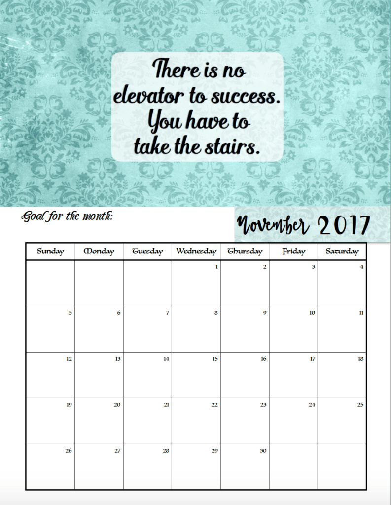 FREE Printable 2017 Motivational Monthly Calendar