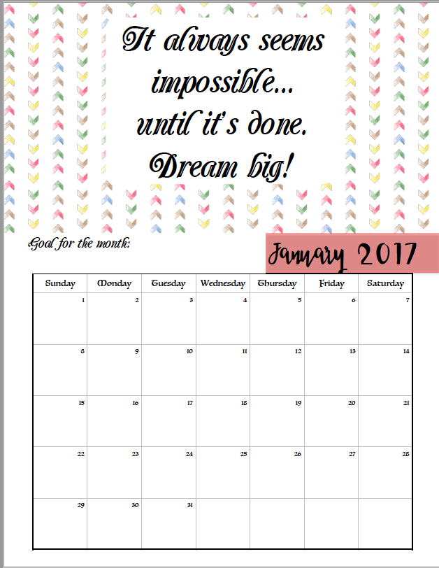 FREE Printable 2017 Motivational Monthly Calendar