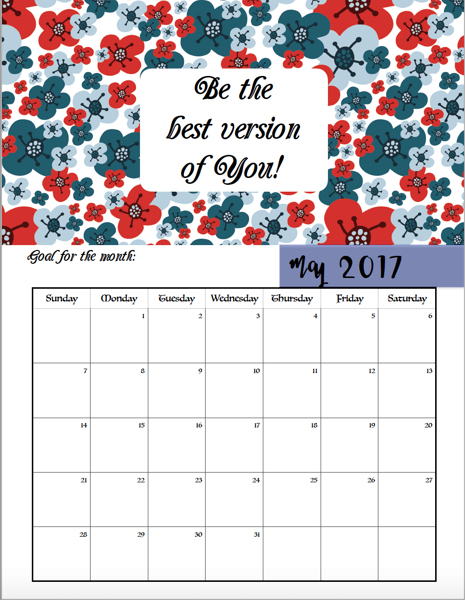 FREE Printable 2017 Motivational Monthly Calendar: Set a goal for each month, motivational quotes for every month! & links to more free printables.