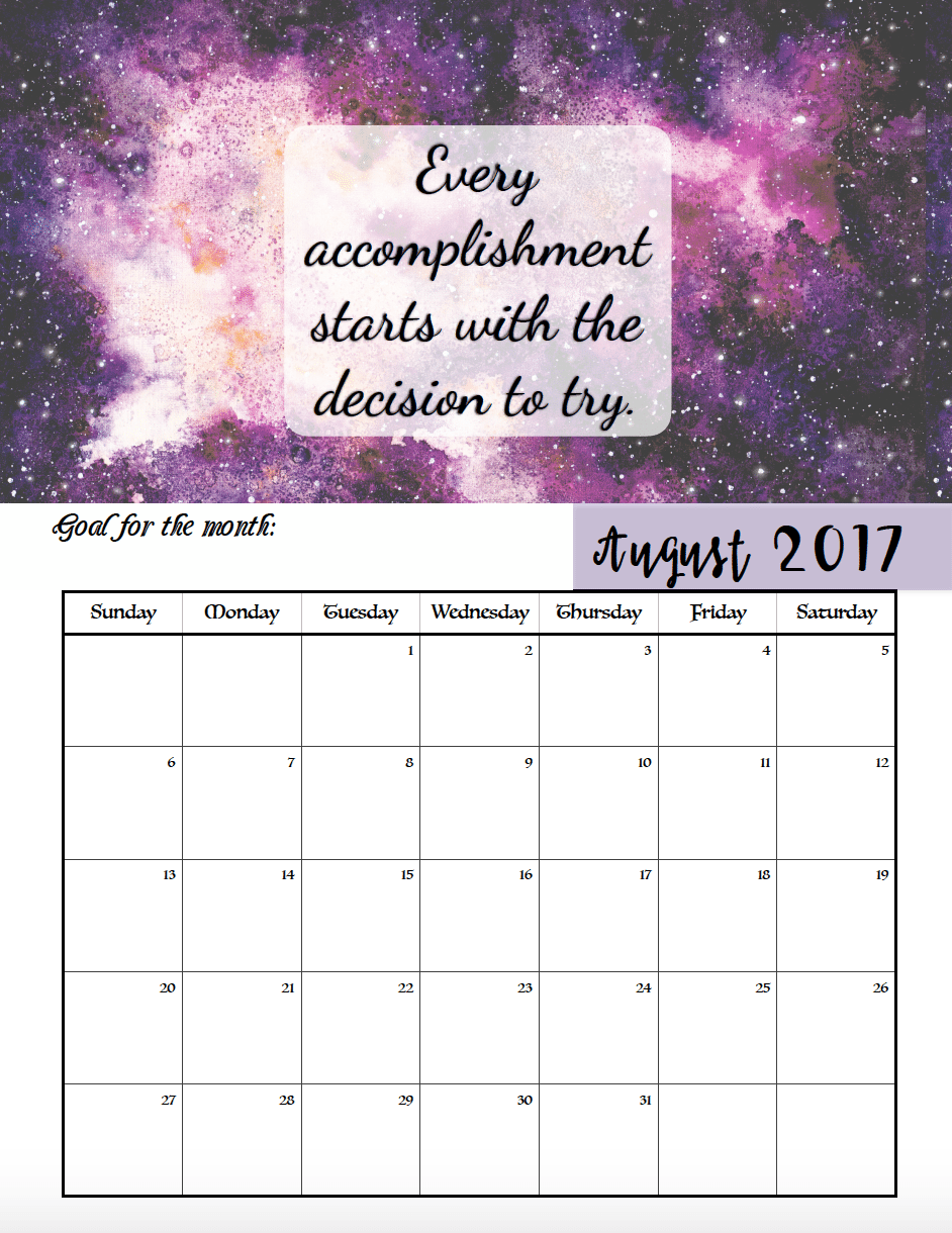 FREE Printable 2017 Motivational Monthly Calendar