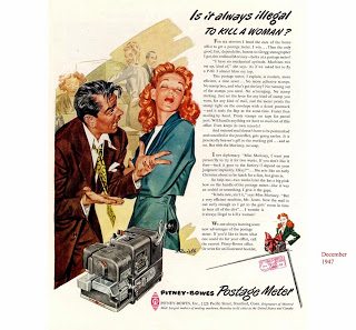 Sexist- always illegal2 Sexist Vintage Ad: Pitney-Bowes 1947 Postage Meter- Is it always illegal to kill a woman?