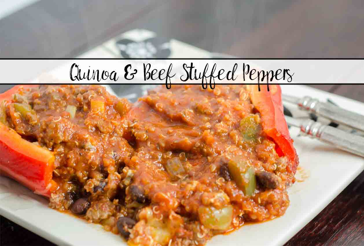 Easy Quinoa and Beef Stuffed Peppers. Healthy, filling, and taste FABULOUS! Peppers overflowing with quinoa, beef, black beans, mushrooms, & more.