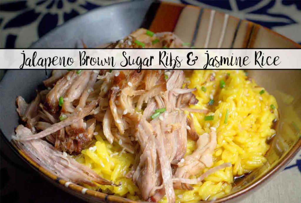 Easy Slow-Cooker Jalapeño Brown Sugar Ribs & Jasmine Rice: delicious, tender ribs with sweet and spicy sauce, contrasted perfectly with jasmine rice.