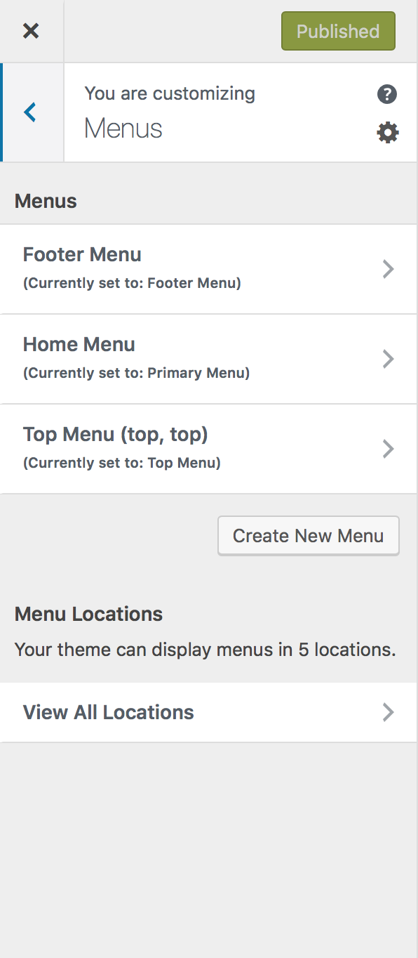Menu_Choosing Go to "Appearance>Customize", then select "Menus" to choose which menu displays where.