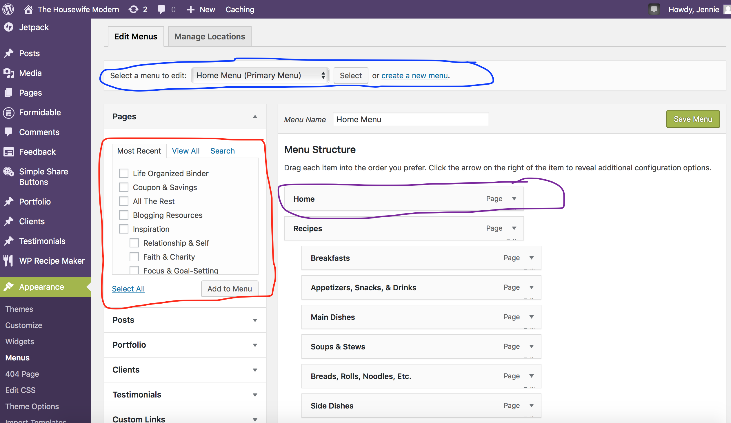 Menu_Setting Up Menus To select what content you want to display on the menu, go to "Appearance>Menus" and edit from there.