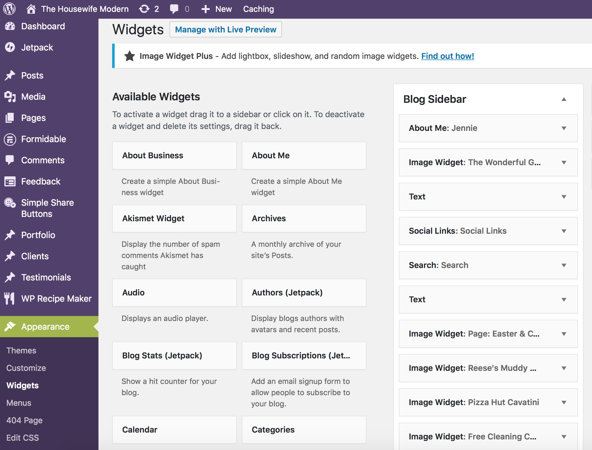 Sidebar Go to "Appearance>Widgets" to change what displays in the sidebar.