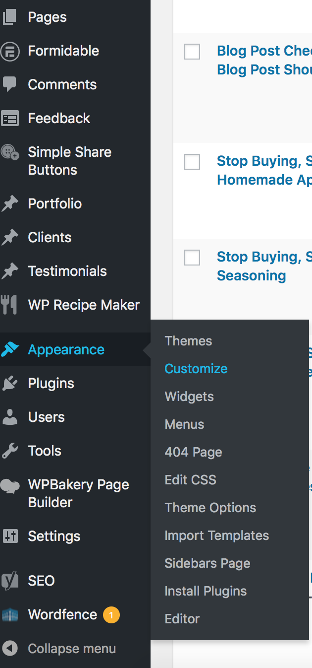 Static Home Page1 Go to "Appearance" on the sidebar. Then click on "Customize".