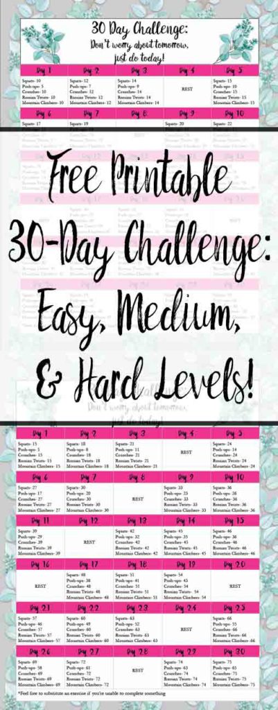 Free Exercise Printable 30-Day Challenge: Easy, Medium, &amp; Hard Levels!