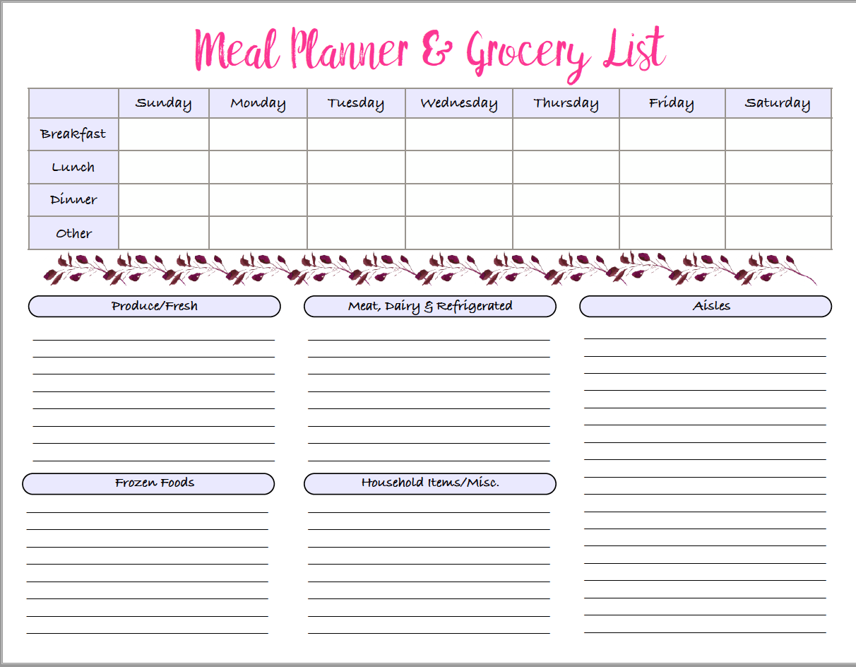 Meal Plan And Grocery List Template