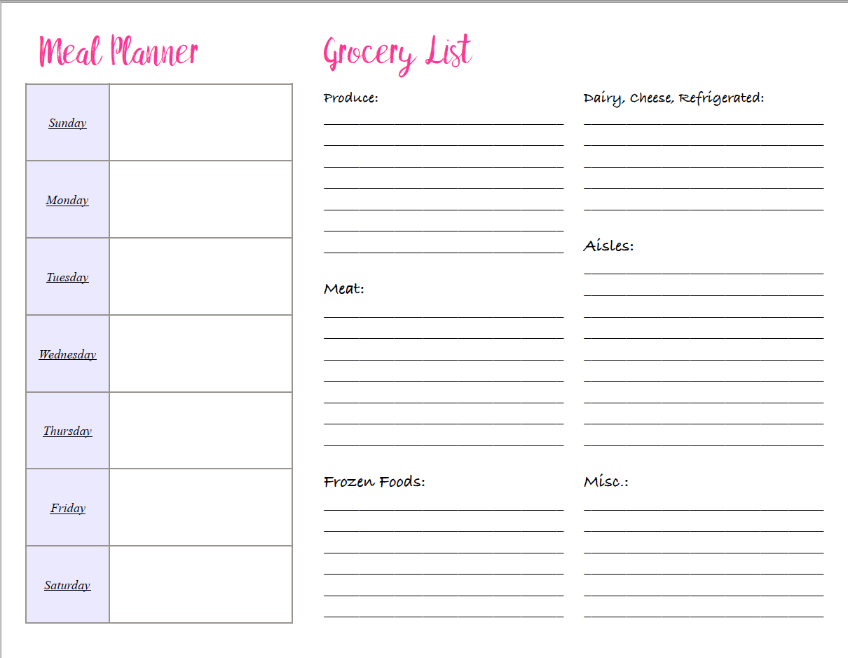 Free Printable Grocery List And Meal Planner