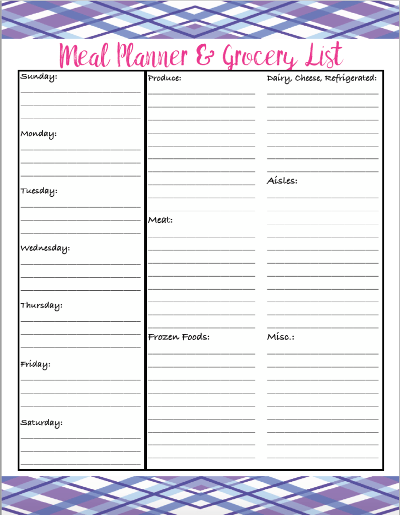 Printable Monthly Meal Planner And Grocery List