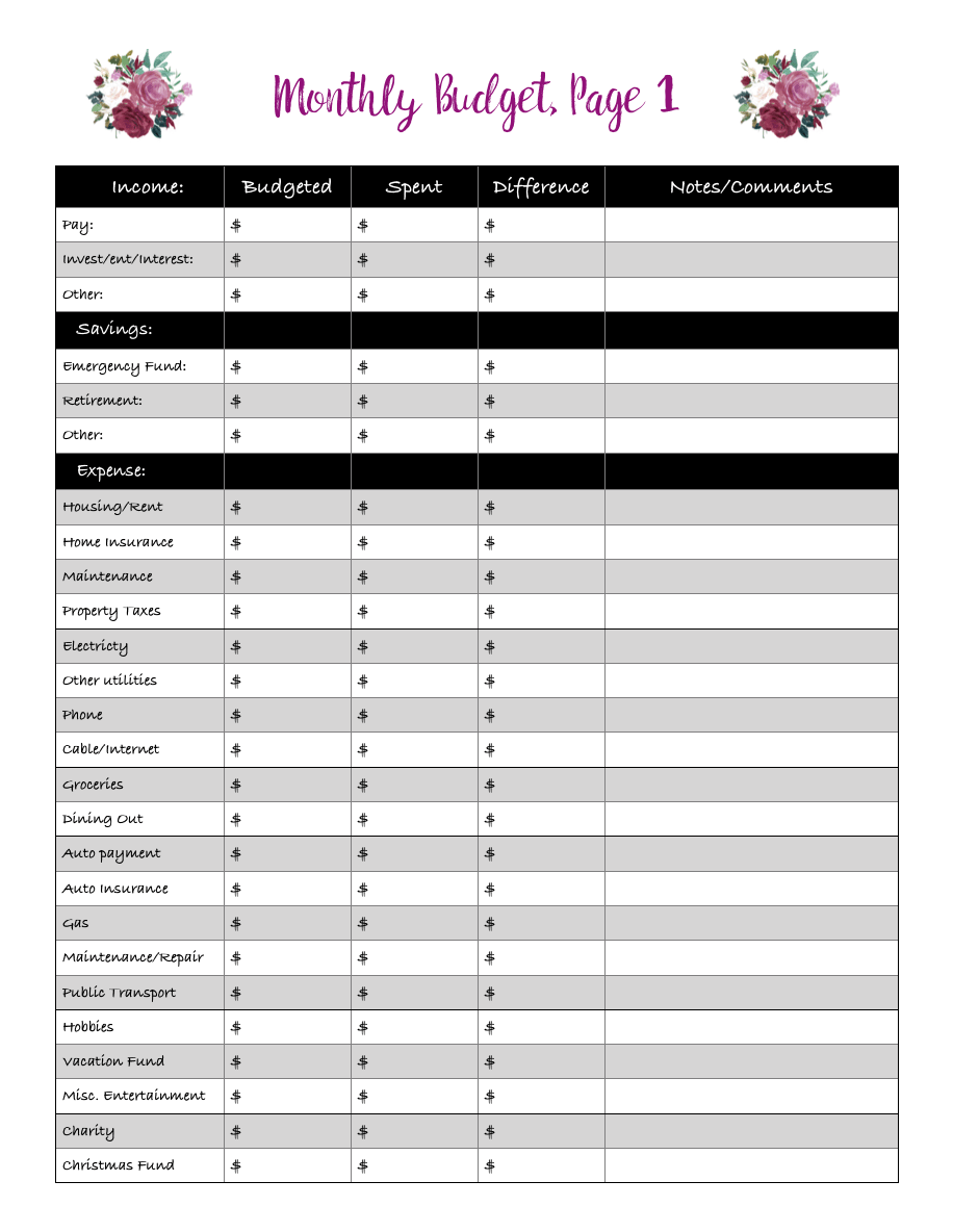 Free Printable Budgeting Binder! 15+ pages with expense trackers, budgeting, goal-setting, practical tips for saving money & more.