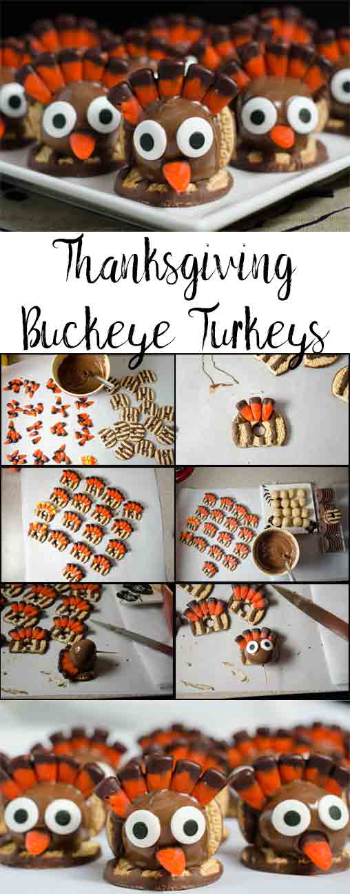 Turkey Buckeyes: classic peanut butter and powdered sugar buckeyes masquerading as turkeys. Perfect for Thanksgiving. Step-by-step pictures.