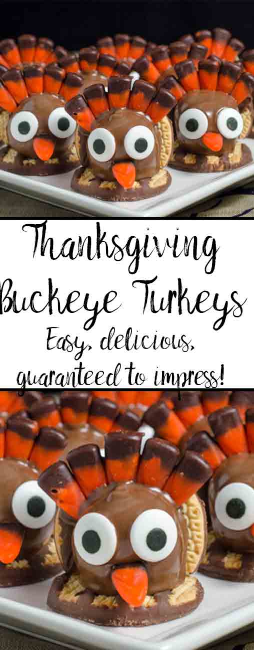Turkey Buckeyes: classic peanut butter and powdered sugar buckeyes masquerading as turkeys. Perfect for Thanksgiving. Step-by-step pictures.