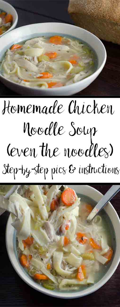 Homemade chicken noodle soup (even the noodles!). Delicious, classic comfort food, Easy step-by-step pictures & instructions.