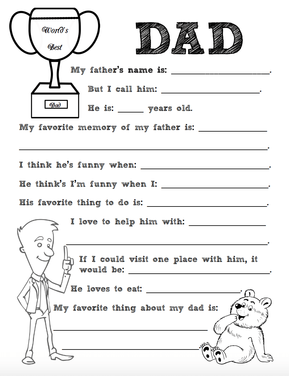 Free Printable Worksheets For Father S Day