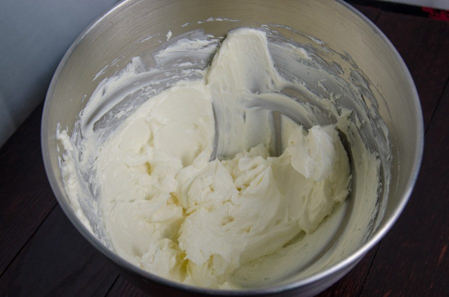 Whip together cream cheese and sugar.