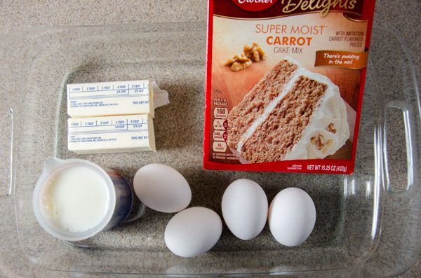 LR_Turkey Cake Pops_step1 prep-1 Carrot cake: boxed mix, but use milk instead of water, melted butter instead of oil, and an extra egg. Bake according to package directions.