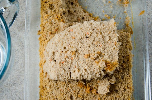 LR_Turkey Cake Pops_step1 prep-4 Flip the cake over in pieces. Scrape off the bottom and discard.