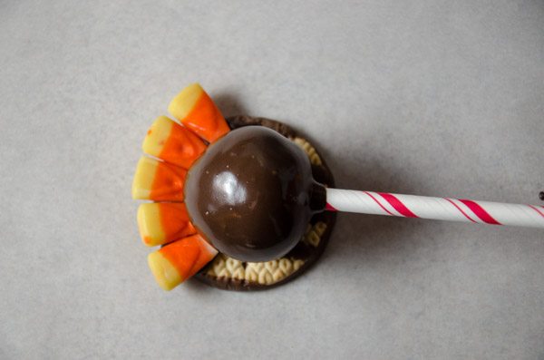 LR_Turkey Cake Pops_step3 prep-5 Place coated cake pop on top of prepared "feathers."
