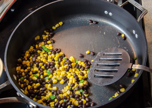 LR_White Chicken Enchiladas_prep-2 Saute black beans, corn, & jalapeño.