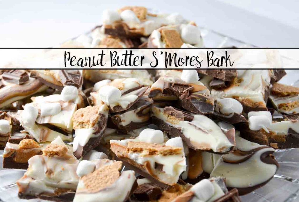 Peanut Butter S’mores bark. Yummy, amazing, and EASY. All of the taste of classic s’mores (plus a bit of peanut butter), but no need for a campfire. Easy to make…impossible to stop eating.