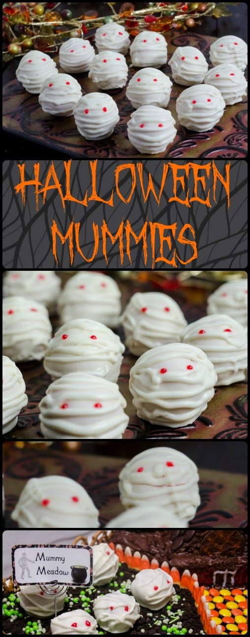 Halloween Mummies_pin Delicious Halloween Mummies. Fabulous looking strawberry cake and white chocolate cream cheese frosting! Easy to decorate, step-by-step pictures.