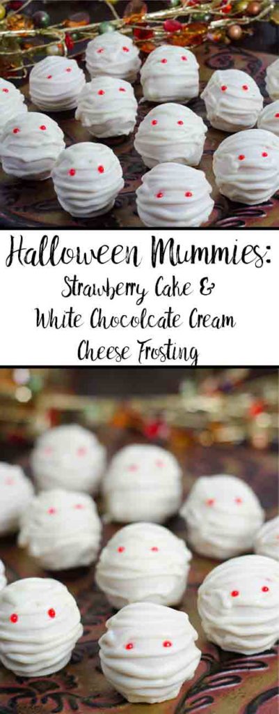 Delicious Halloween Mummies. Fabulous looking strawberry cake and white chocolate cream cheese frosting! Easy to decorate, step-by-step pictures.