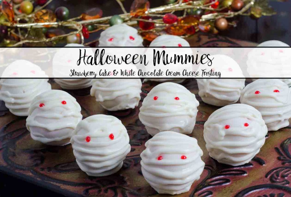 Delicious Halloween Mummies. Fabulous looking strawberry cake and white chocolate cream cheese frosting! Easy to decorate, step-by-step pictures.